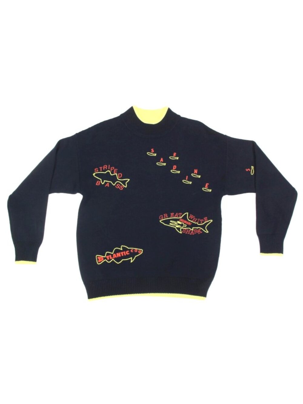 TOMBOLO Fishes of the North Atlantic Embroidered Sharks Cotton Sweater sz M /862